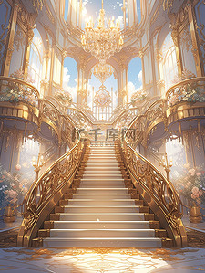 建筑楼梯插画图片_宏伟壮观建筑金色宫殿楼梯13