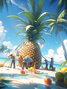 处理办法插画图片_微距小人在处理巨型菠萝5