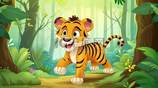 森林里可爱的小老虎卡通4