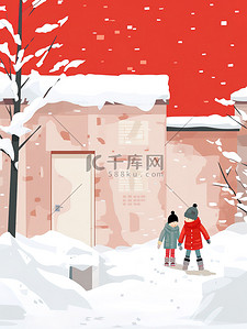 大雪海报的插画图片_冬天在雪地上玩耍的孩子17