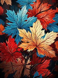红色叶子秋天插画图片_秋天树叶红色叶子秋季气氛1