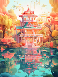 水上彩色房子2d游戏艺术风格4