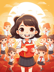 学校小学生插画图片_学校里的小学生卡通人物插画30