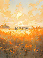 柔和阳光温暖日落乡村油画11