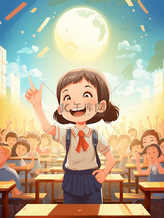 小学生课本人物插画图片素材_学校里的小学生卡通人物插画4