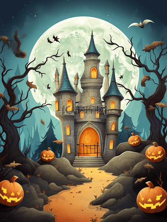 万圣节魔法城堡卡通插画32