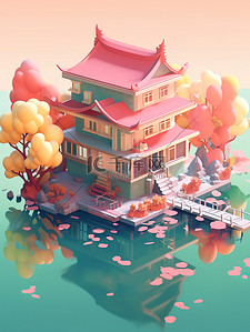 水上彩色房子2d游戏艺术风格10