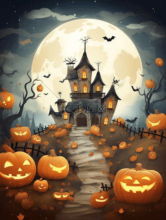 万圣节魔法城堡卡通插画22