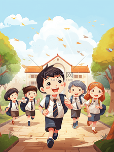 小学生插画图片_童年校园小学生卡通人物插画24