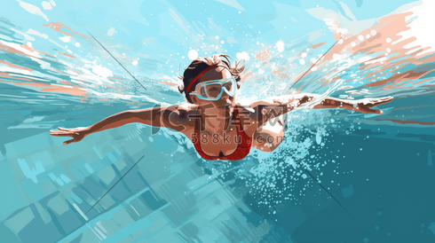游泳运动员卡通人物插画2