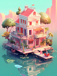 水上彩色房子2d游戏艺术风格13
