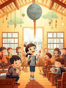 小学生学习插画图片_学校里的小学生卡通人物插画25