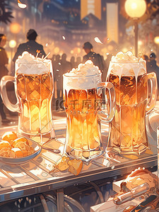夏日欢乐插画图片_夏日啤酒之夜桌上生啤酒9