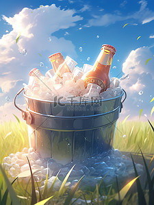 草地上冰桶里装满冰块啤酒14
