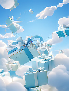 礼物盒礼盒插画图片_蓝色和白色礼盒在空中飞舞18
