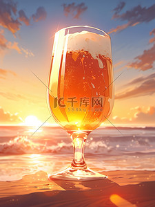 一啤酒插画图片_海滩上的一杯啤酒17