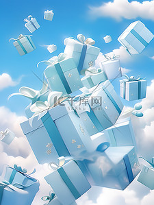 空中礼盒插画图片_蓝色和白色礼盒在空中飞舞20