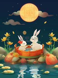 中秋之夜可爱兔子在船上赏月13