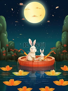 中秋之夜可爱兔子在船上赏月2