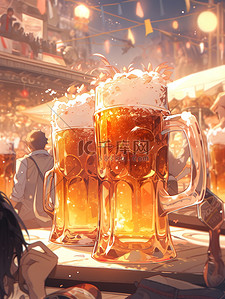 啤酒节宵夜插画图片_夏日啤酒之夜桌上生啤酒8