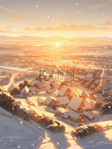 大雪海报的插画图片_冬天大雪纷飞的村庄20