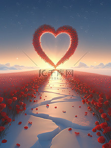 红色玫瑰心插画图片_沙滩上红色玻璃水晶玫瑰花心形1