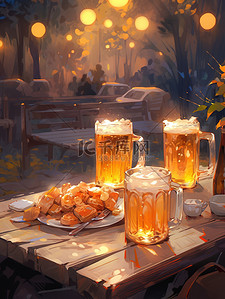 夏日欢乐插画图片_夏日啤酒之夜桌上生啤酒16