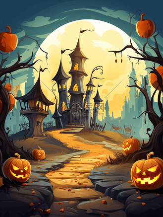 魔法城堡万圣节节日插画1