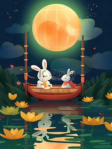 中秋之夜可爱兔子在船上赏月15