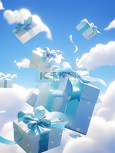 空中礼盒插画图片_蓝色和白色礼盒在空中飞舞19