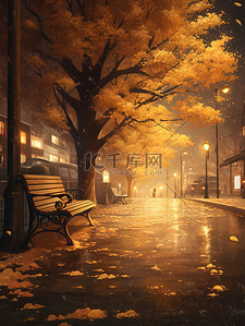秋天下雨天的夜晚长椅13