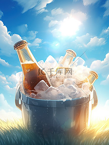 草地上冰桶里装满冰块啤酒17