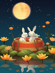 中秋之夜可爱兔子在船上赏月4