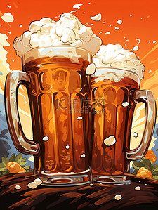 啤酒漏斗插画图片_桌子上的啤酒快乐气氛12