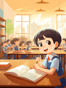 可爱卡通开学季插画图片_可爱小学生卡通人物插画3