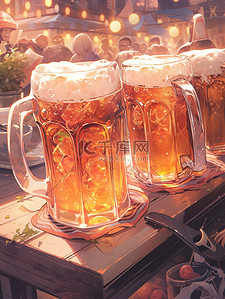 啤酒节宵夜插画图片_夏日啤酒之夜桌上生啤酒3