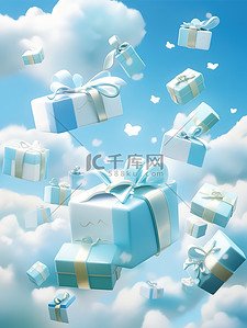 空中礼盒插画图片_蓝色和白色礼盒在空中飞舞17