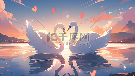 可爱天鹅插画图片_2只可爱的湖上白天鹅7