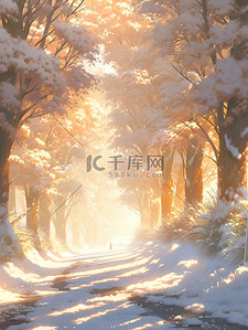 树积雪插画图片_冬季积雪道路雾淞树20