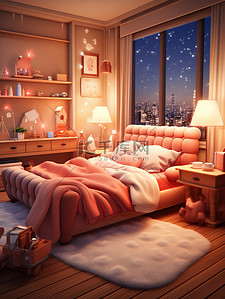 床红色插画图片_圣诞节布置温馨的房间微观摄影13