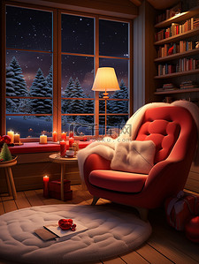 床红色插画图片_圣诞节布置温馨的房间微观摄影16