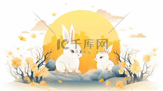 月下团圆插画图片_唯美月下可爱兔子中秋节节日插画10