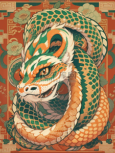 国潮十二生肖蛇竖版插画
