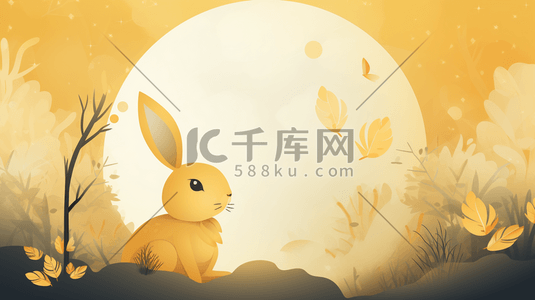 唯美月下可爱兔子中秋节节日插画8