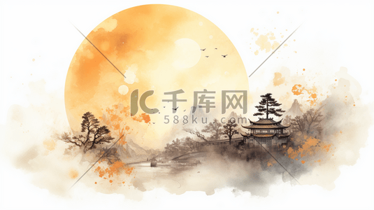 中国风唯美月下风景中秋节节日插画9