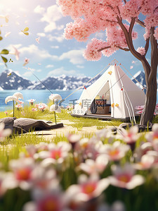春天的聚会帐篷户外野餐等距摄影3
