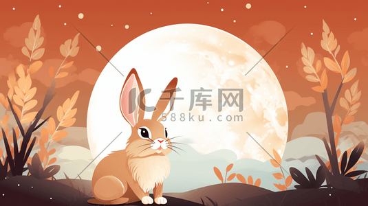 月下团圆插画图片_唯美月下可爱兔子中秋节节日插画11