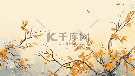 中国风唯美枝头上的鸟儿水彩插画25