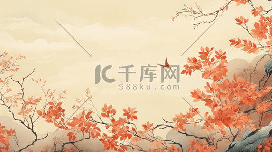 中国风唯美枝头上的鸟儿水彩插画2