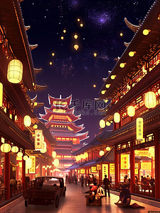 长安插画图片_大唐繁华夜景长安街景1